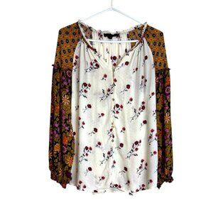 Jane & Delancey Floral Print Women's Top Large Blouse Button Up Boho Cottagecore